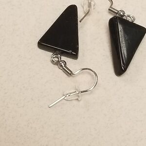 Handmade black triangle natural stone hanging earrings